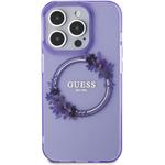 Guess PC/TPU Flowers Ring Glossy Logo MagSafe kryt pre iPhone 15 Prom, fialový