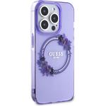 Guess PC/TPU Flowers Ring Glossy Logo MagSafe kryt pre iPhone 15 Prom, fialový