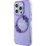 Guess PC/TPU Flowers Ring Glossy Logo MagSafe kryt pre iPhone 15 Prom, fialový