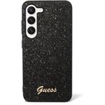 Guess PC/TPU Glitter Flakes Metal Logo kryt pre Samsung Galaxy S23, čierny