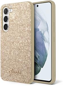 Guess PC/TPU Glitter Flakes Metal Logo kryt pre Samsung Galaxy S23, zlatý