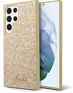 Guess PC/TPU Glitter Flakes Metal Logo kryt pre Samsung Galaxy S24 Ultra, zlatý
