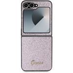 Guess PC/TPU Glitter Flakes Metal Logo kryt pre Samsung Galaxy Z Flip 6, ružový