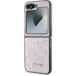 Guess PC/TPU Glitter Flakes Metal Logo kryt pre Samsung Galaxy Z Flip 6, ružový