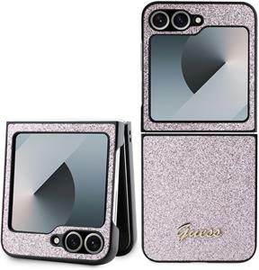 Guess PC/TPU Glitter Flakes Metal Logo kryt pre Samsung Galaxy Z Flip 6, ružový