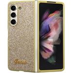 Guess PC/TPU Glitter Flakes Metal Logo kryt pre Samsung Galaxy Z Fold 5, zlatý