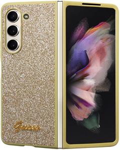 Guess PC/TPU Glitter Flakes Metal Logo kryt pre Samsung Galaxy Z Fold 5, zlatý