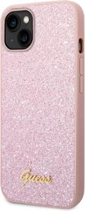 Guess PC/TPU Glitter Flakes Metal Logo zadný kryt pre iPhone 14 Plus, ružový