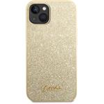 Guess PC/TPU Glitter Flakes Metal Logo zadný kryt pre iPhone 14 Plus, zlatý