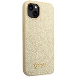 Guess PC/TPU Glitter Flakes Metal Logo zadný kryt pre iPhone 14 Plus, zlatý