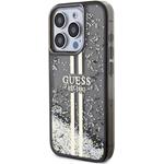 Guess PC/TPU Liquid Glitter Gold Stripe kryt pre iPhone 15 Pro, čierny