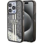 Guess PC/TPU Liquid Glitter Gold Stripe kryt pre iPhone 15 Pro, čierny