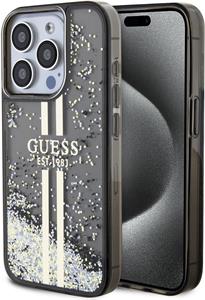 Guess PC/TPU Liquid Glitter Gold Stripe kryt pre iPhone 15 Pro Max, čierny