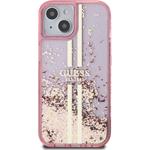 Guess PC/TPU Liquid Glitter Gold Stripe kryt pre iPhone 15, ružový