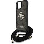 Guess PU 4G Metal Logo Crossbody Popruh kryt pre iPhone 15, hnedý
