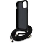 Guess PU 4G Metal Logo Crossbody Popruh kryt pre iPhone 15, hnedý