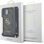 Guess PU 4G Metal Logo Crossbody Popruh kryt pre iPhone 15, hnedý
