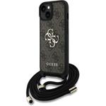 Guess PU 4G Metal Logo Crossbody Popruh kryt pre iPhone 15, hnedý