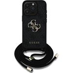 Guess PU 4G Metal Logo Crossbody Popruh kryt pre iPhone 15 Pro, čierny