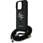 Guess PU 4G Metal Logo Crossbody Popruh kryt pre iPhone 15 Pro, čierny