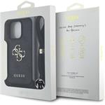 Guess PU 4G Metal Logo Crossbody Popruh kryt pre iPhone 15 Pro, čierny