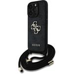 Guess PU 4G Metal Logo Crossbody Popruh kryt pre iPhone 15 Pro, čierny