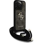 Guess PU 4G Metal Logo Crossbody Popruh kryt pre iPhone 15 Pro, hnedý