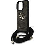 Guess PU 4G Metal Logo Crossbody Popruh kryt pre iPhone 15 Pro, hnedý