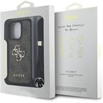 Guess PU 4G Metal Logo Crossbody Popruh kryt pre iPhone 15 Pro, hnedý