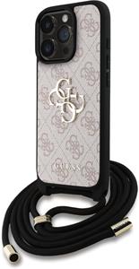 Guess PU 4G Metal Logo Crossbody Popruh + kryt pre iPhone 15 Pro Max, ružový