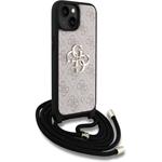 Guess PU 4G Metal Logo Crossbody Popruh + kryt pre iPhone 15, ružový