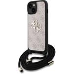 Guess PU 4G Metal Logo Crossbody Popruh + kryt pre iPhone 15, ružový