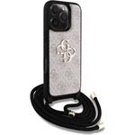 Guess PU 4G Metal Logo Crossbody popruh + kryt pre iPhone 16 Pro, ružový
