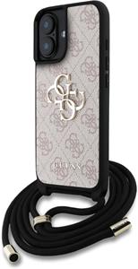 Guess PU 4G Metal Logo Crossbody Popruh + kryt pre iPhone 16, ružový