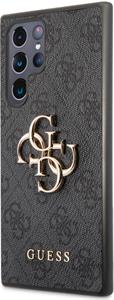 Guess PU 4G Metal Logo kryt pre Samsung Galaxy S22 Ultra, sivý