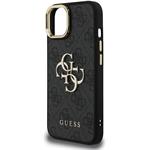 Guess PU 4G Metal Logo Stand Camera Frame kryt pre iPhone 13, čierny
