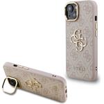 Guess PU 4G Metal Logo Stand Camera Frame kryt pre iPhone 13, ružový
