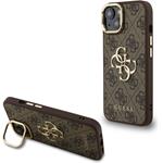 Guess PU 4G Metal Logo Stand Camera Frame kryt pre iPhone 14, hnedý