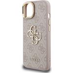 Guess PU 4G Metal Logo Stand Camera Frame kryt pre iPhone 14, ružový