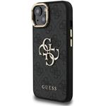 Guess PU 4G Metal Logo Stand Camera Frame kryt pre iPhone 15, čierny