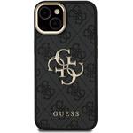 Guess PU 4G Metal Logo Stand Camera Frame kryt pre iPhone 15, čierny