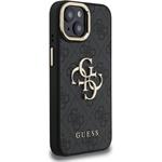 Guess PU 4G Metal Logo Stand Camera Frame kryt pre iPhone 15, čierny