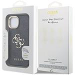 Guess PU 4G Metal Logo Stand Camera Frame kryt pre iPhone 15, čierny
