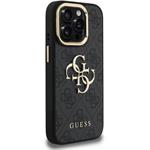 Guess PU 4G Metal Logo Stand Camera Frame kryt pre iPhone 15 Pro, čierny