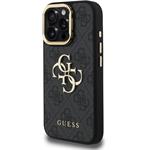 Guess PU 4G Metal Logo Stand Camera Frame kryt pre iPhone 15 Pro Max, čierny