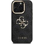 Guess PU 4G Metal Logo Stand Camera Frame kryt pre iPhone 15 Pro Max, čierny