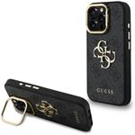 Guess PU 4G Metal Logo Stand Camera Frame kryt pre iPhone 15 Pro Max, čierny
