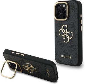 Guess PU 4G Metal Logo Stand Camera Frame kryt pre iPhone 15 Pro Max, čierny