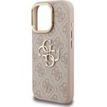 Guess PU 4G Metal Logo Stand Camera Frame kryt pre iPhone 15 Pro, ružový