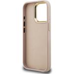 Guess PU 4G Metal Logo Stand Camera Frame kryt pre iPhone 15 Pro, ružový